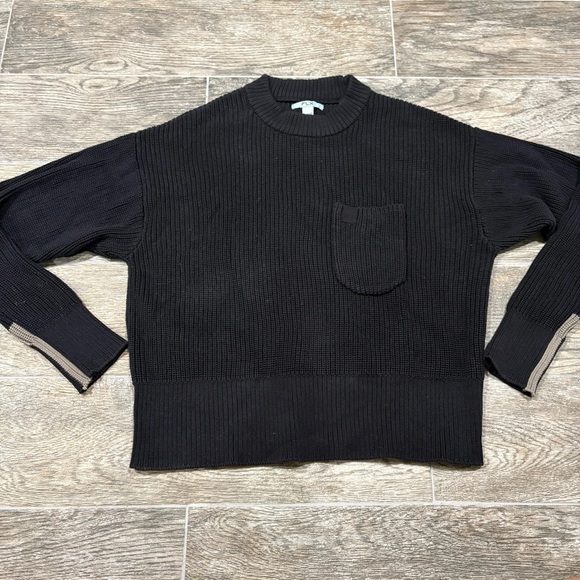 FLX Women’s Black Crewneck Ribbed Sweater Patch Pocket Sz M Classic Grunge - Picture 8 of 11